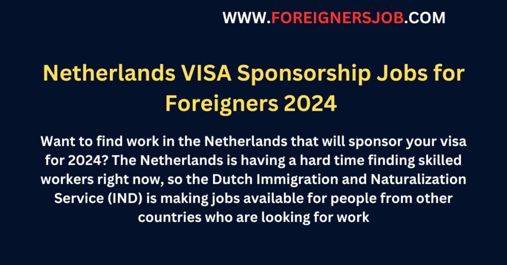 Netherlands VISA Sponsorship Jobs for Foreigners 2024